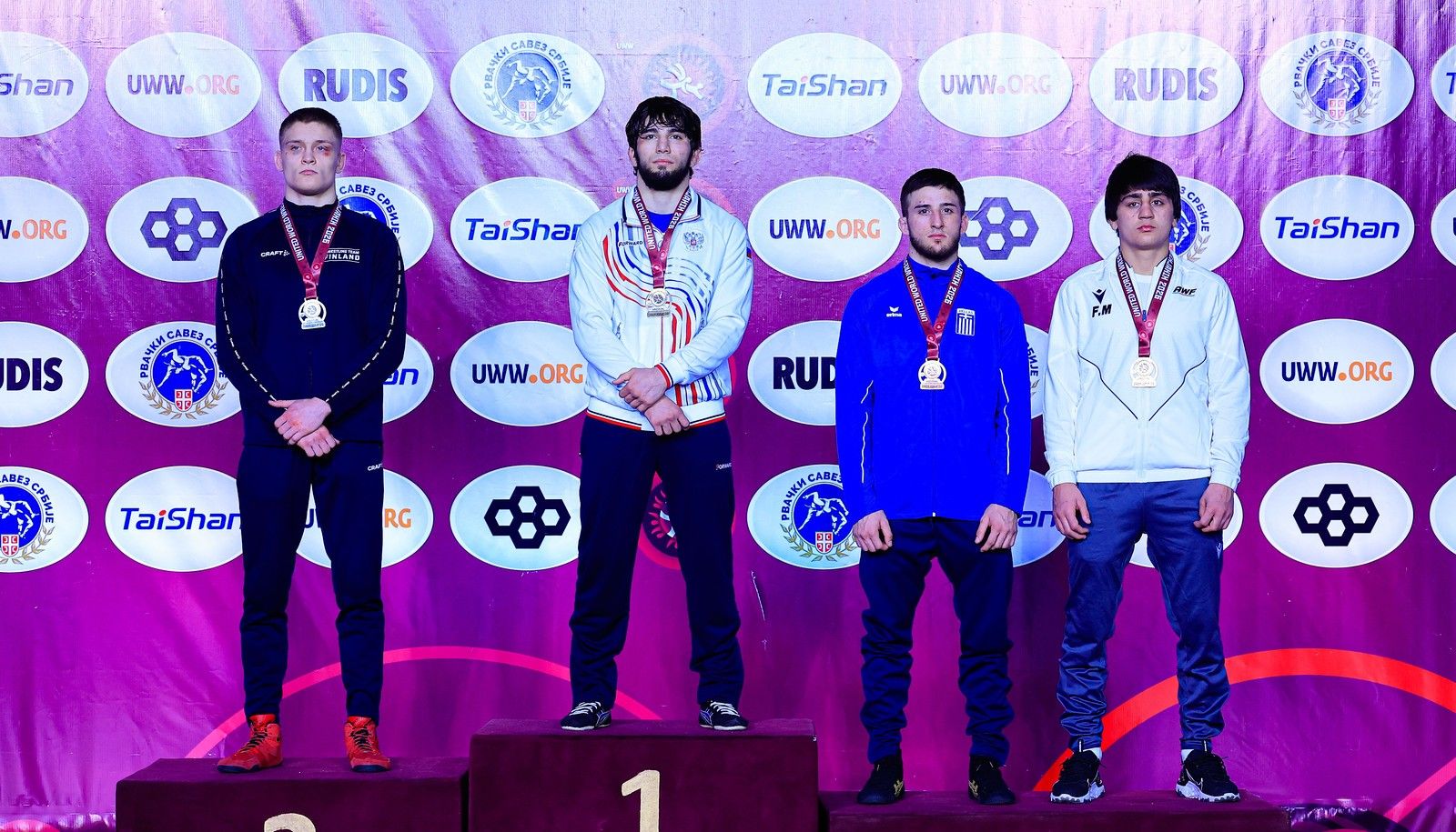 Podium 72kg GR - Gold_ Rabil Askerov (RUS), Silver_ Oliver Alexander Bernhard Pada (FIN), Bronze_ Arionas Kolitsopoulos (GRE), Faraim Mustafayev (AZE)_0629-X3.jpg